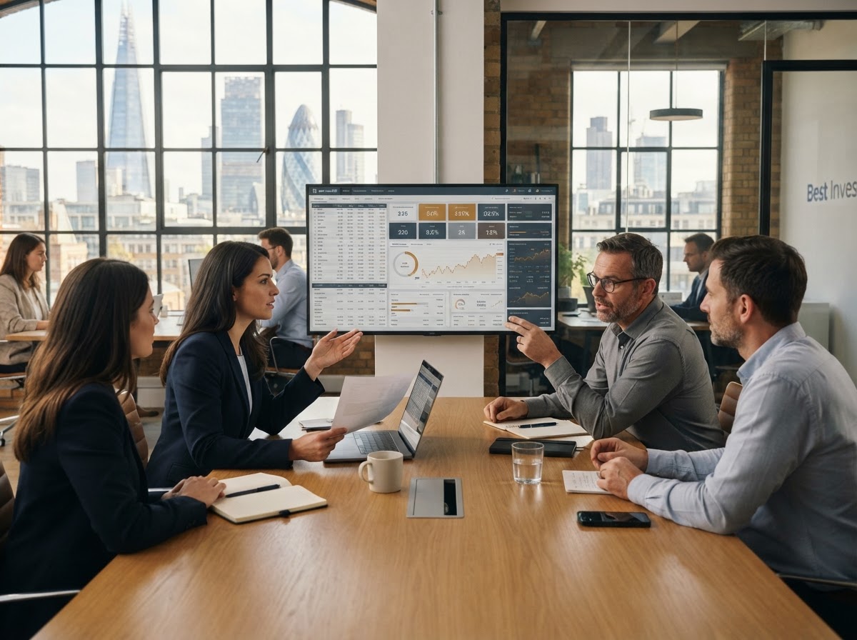 Best Invest UK analyst reviewing portfolio risk models on screen